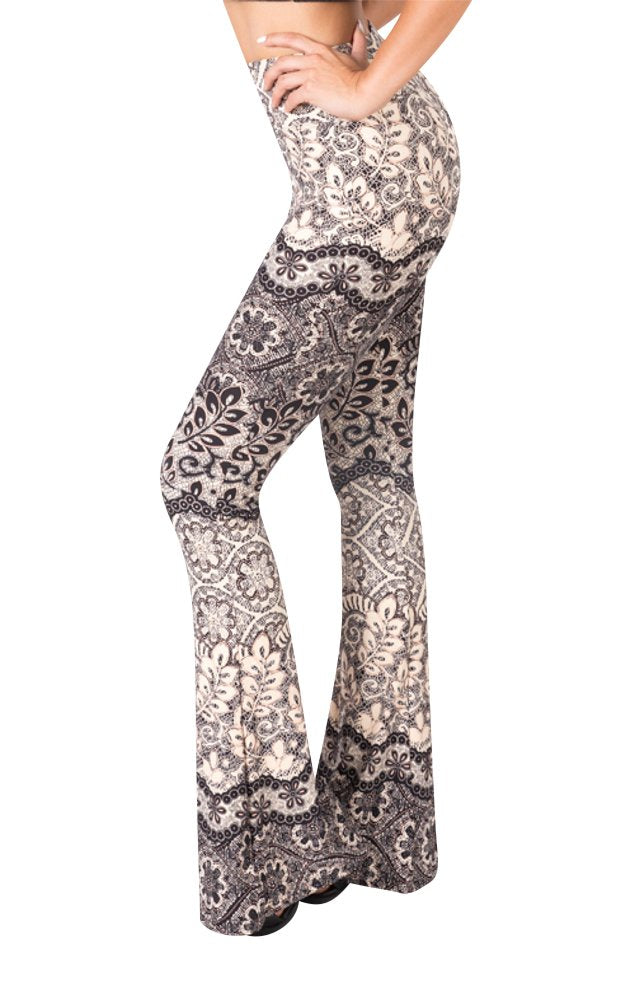 High waisted flared wide leg leggings in printed and solid color, Reg & Plus