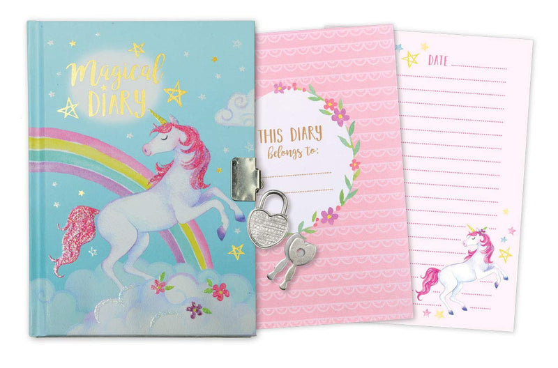 Diary with Lock - Secret Diary with Heart Shaped Lock and Key - Unicorn