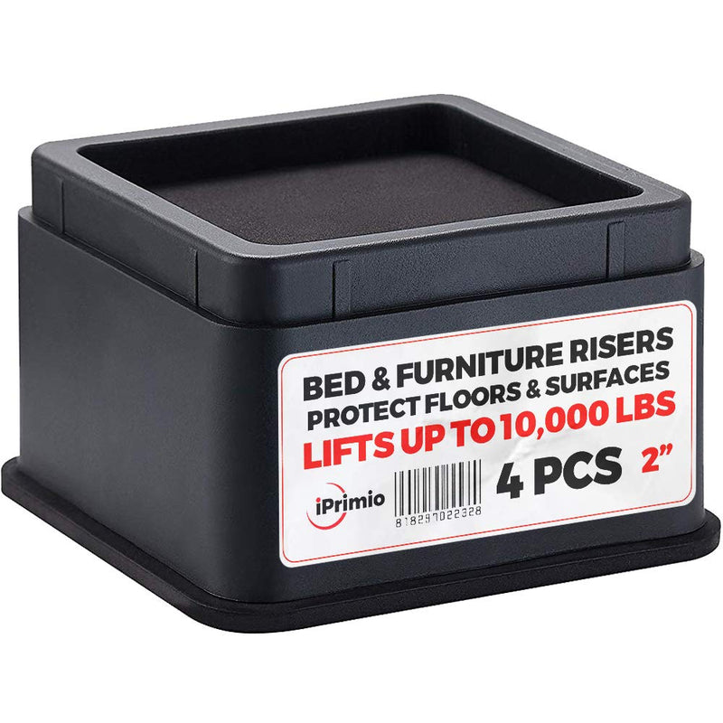 Bed Risers 2" Lift - Square Heavy Duty 4 Pack Up to 10,000lbs - Bed