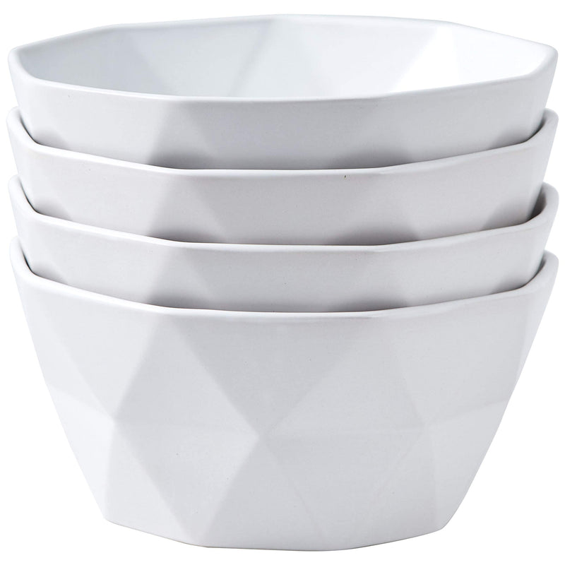 30oz Geometric Ceramic Soup Bowl Set of 4, 30oz Medium White French Ceramic