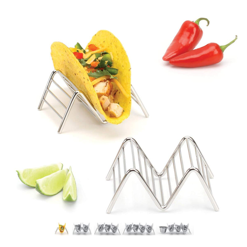 Taco Holder Set of 2 Stackable Stainless Steel Stands, Each Rack Holds 1 or 2