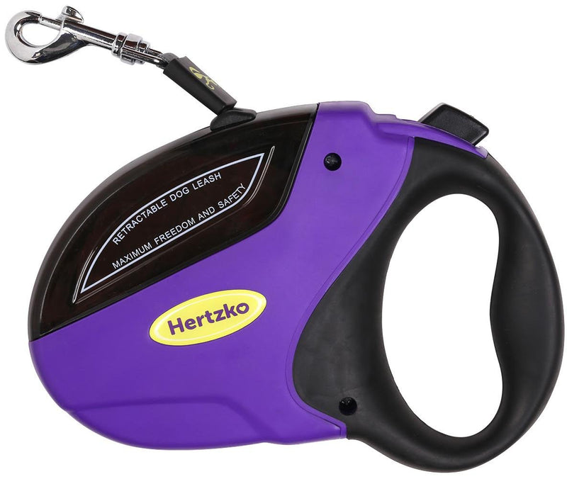 Heavy Duty Retractable Dog Leash - Purple and Black, 16 Feet, Supports Up