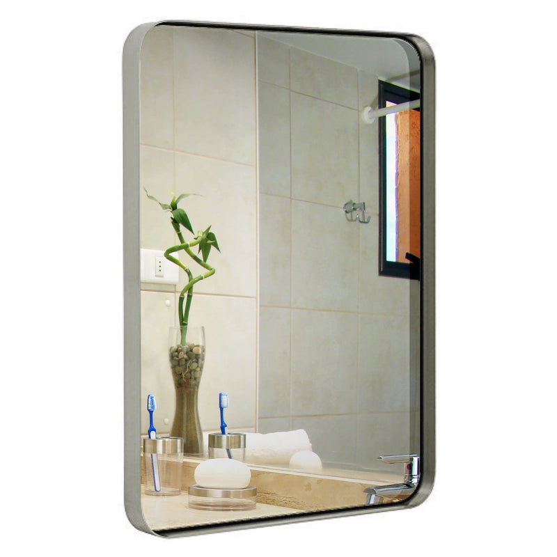 22x30 Inch Silver Frame Metal Brushed Rectangular Bathroom Mirror