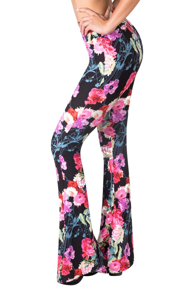 High waisted flared wide leg leggings in printed and solid color, Reg & Plus