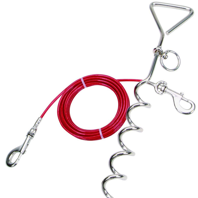 Chrome Plated Corkscrew Dog Stake with Leash - 25 foot long cable with 80 pound pulling force