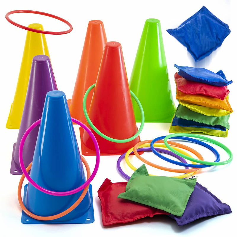 Multicolored 3 in 1 Yard Playset - Ring Toss Game, Bean Bags, Cones - Outdoor