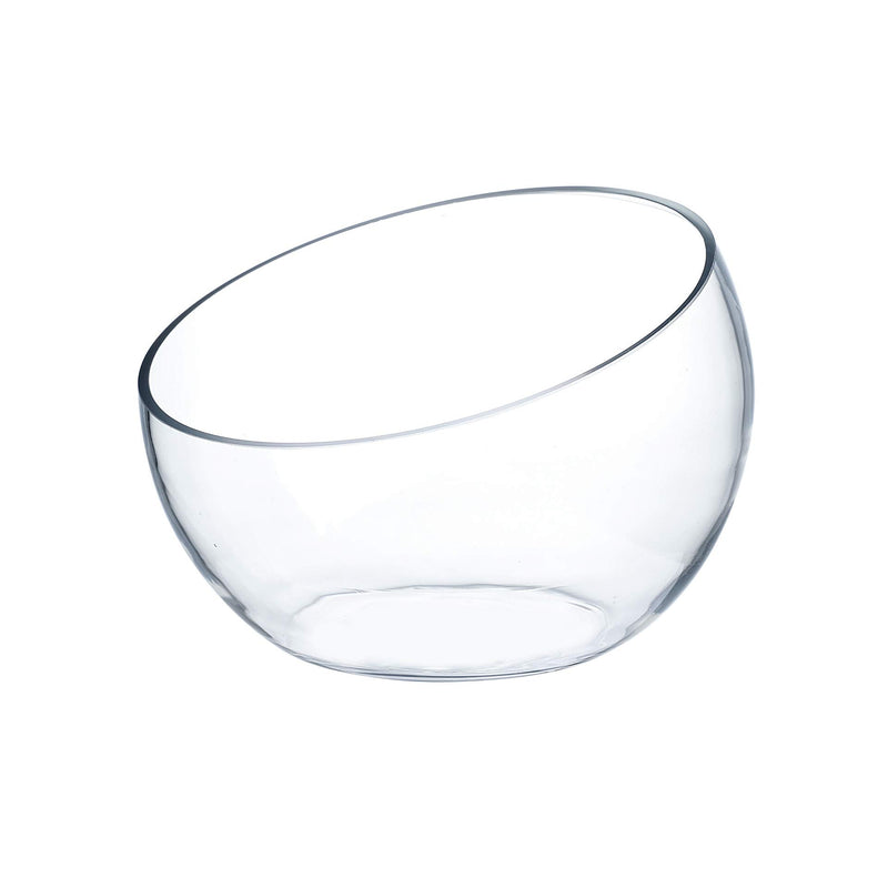 Glass vase with oblique cut, width 25.4 cm, height 17.8 cm, transparent terrarium glass