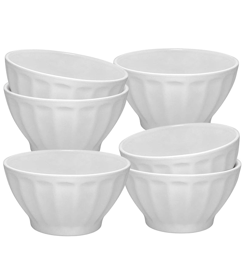 Ceramic Grooved Bowl Set of 6, 14 Ounce Porcelain Bowls for Cereal, Soup and Ice Cream