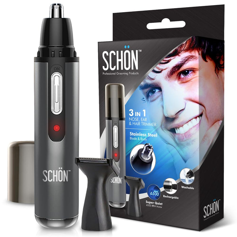 Rechargeable 3-in-1 stainless steel eyebrow, ear, facial and nose hair trimmer