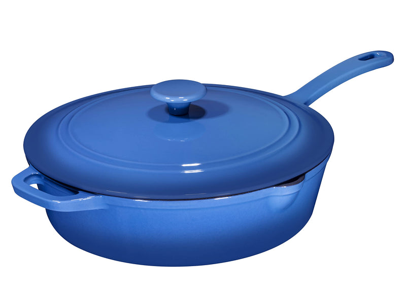 5qt blue enameled cast iron pans with lid and handle, non-stick cookware