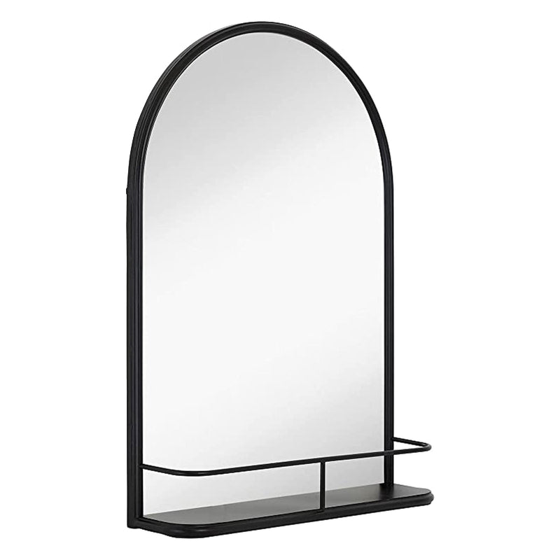 32" x 221/4" classic matte black glass, round metal mirror with curved top