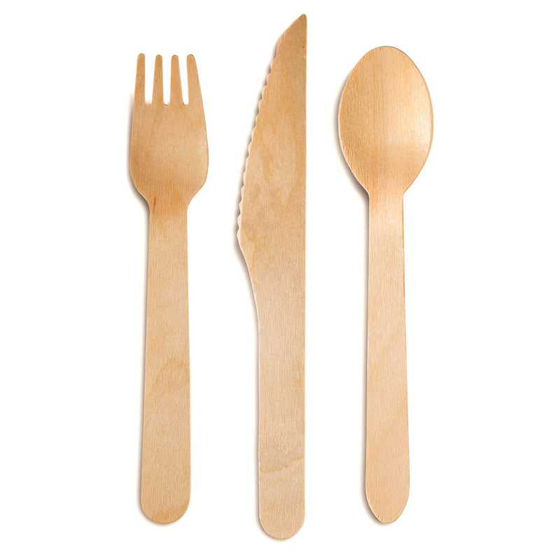 Disposable cutlery set environmentally friendly and plastic-free made of wood 100 organic