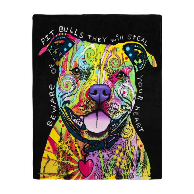 Colorful Pitbull Fleece Bed Blanket 50" x 60" Dean Russo Ii Pit Bull