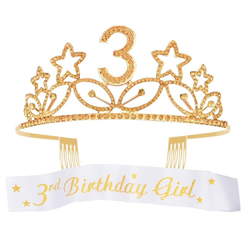 Girls 3rd Birthday Sash and Tiara - Fabulous Glitter Sash + Stars