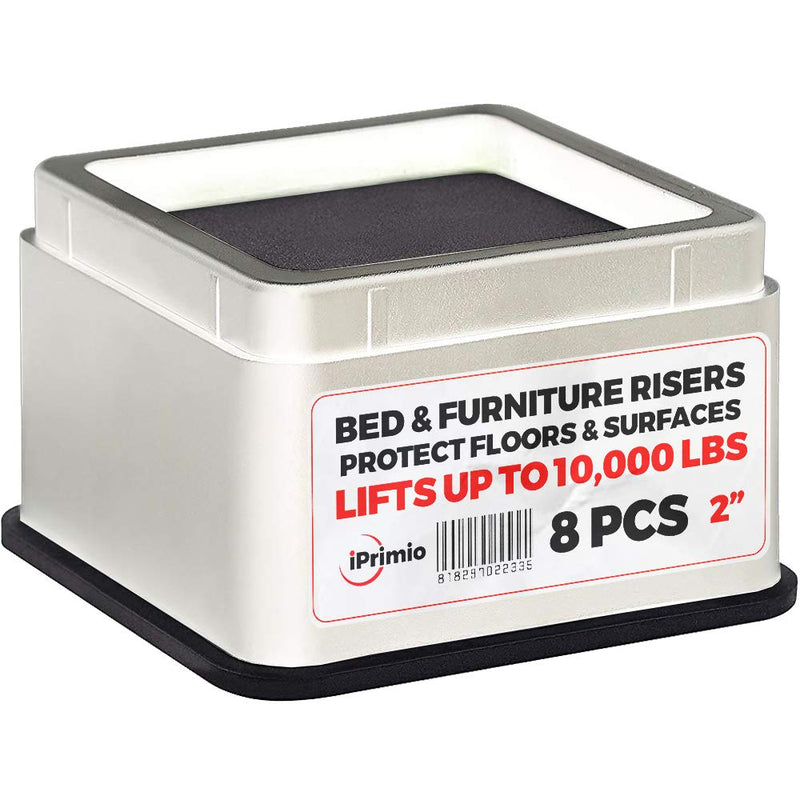 Bed Risers - Square 2" Lift Heavy Duty Pack of 8 up to 4500kg - Bed