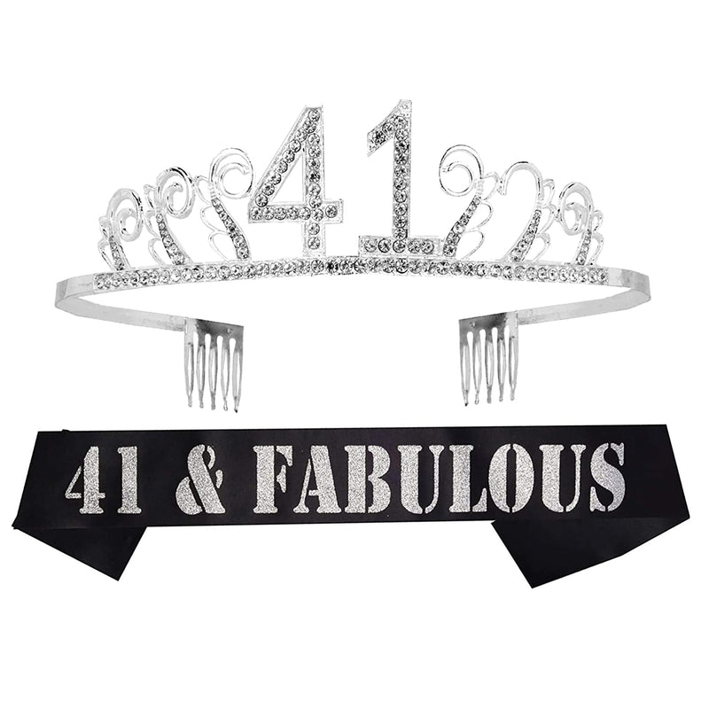 41st Birthday Sash and Tiara for Women - Fabulous Glitter Sash + Waves