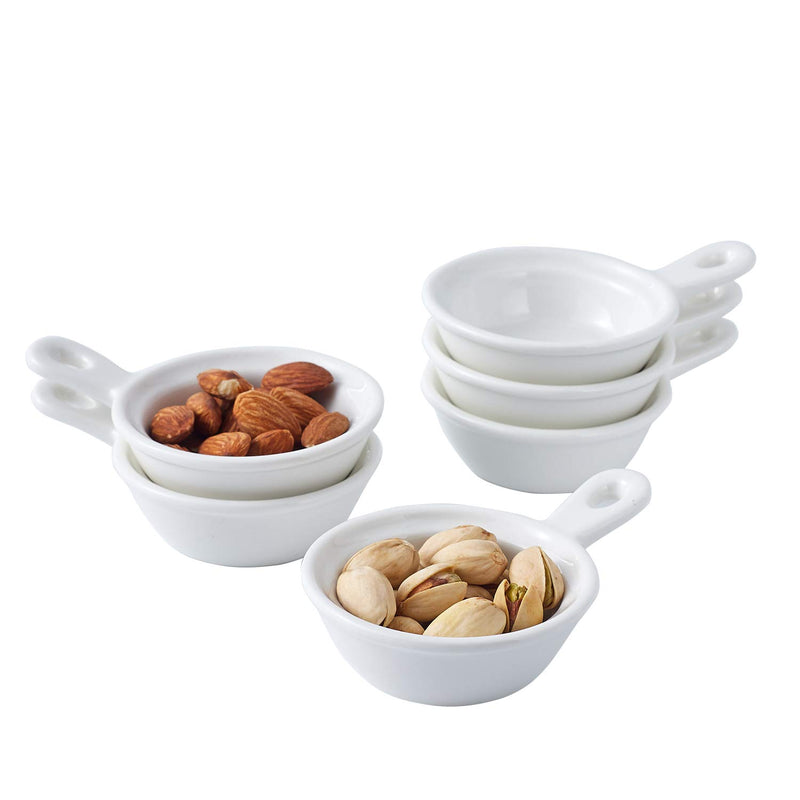 Set of 6 Side Dish Porcelain Dip Bowl Set with Handle for Soy Sauce Ketchup