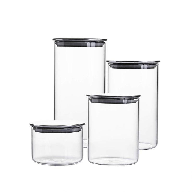 Clear Canister Set with Airtight Stainless Steel Lids 4 Piece Food Storage