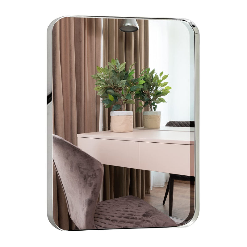 Modern Wall Mirror Made Of Polished Metal Glass Top With Silver Color