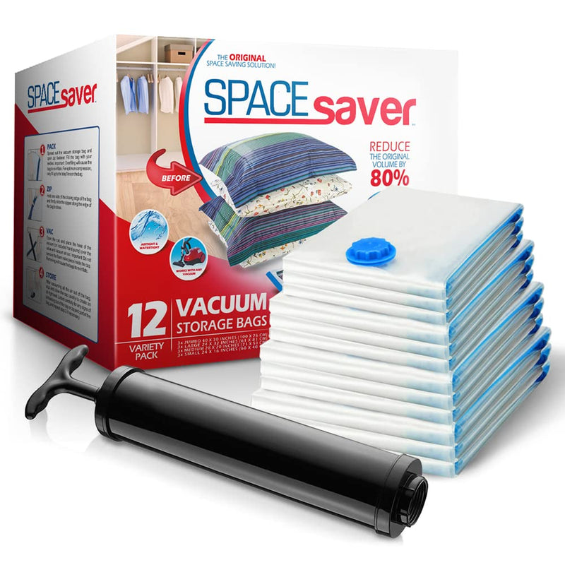 Variety 12 Pack - Space Saving Vacuum Storage Bags save 80% space when storing clothes