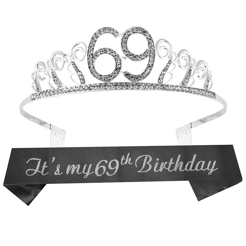 69th Birthday Sash and Tiara for Women - Fabulous Glitter Sash + Waves