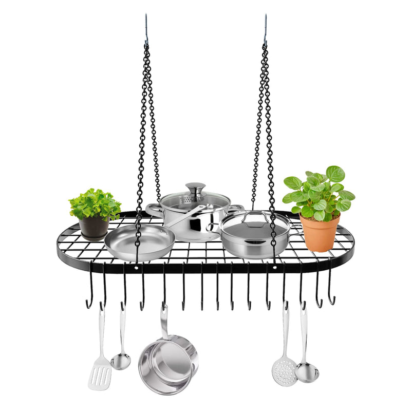 Pot Holder Ceiling Mount Cookware Rack Hanger Organizer with Hooks