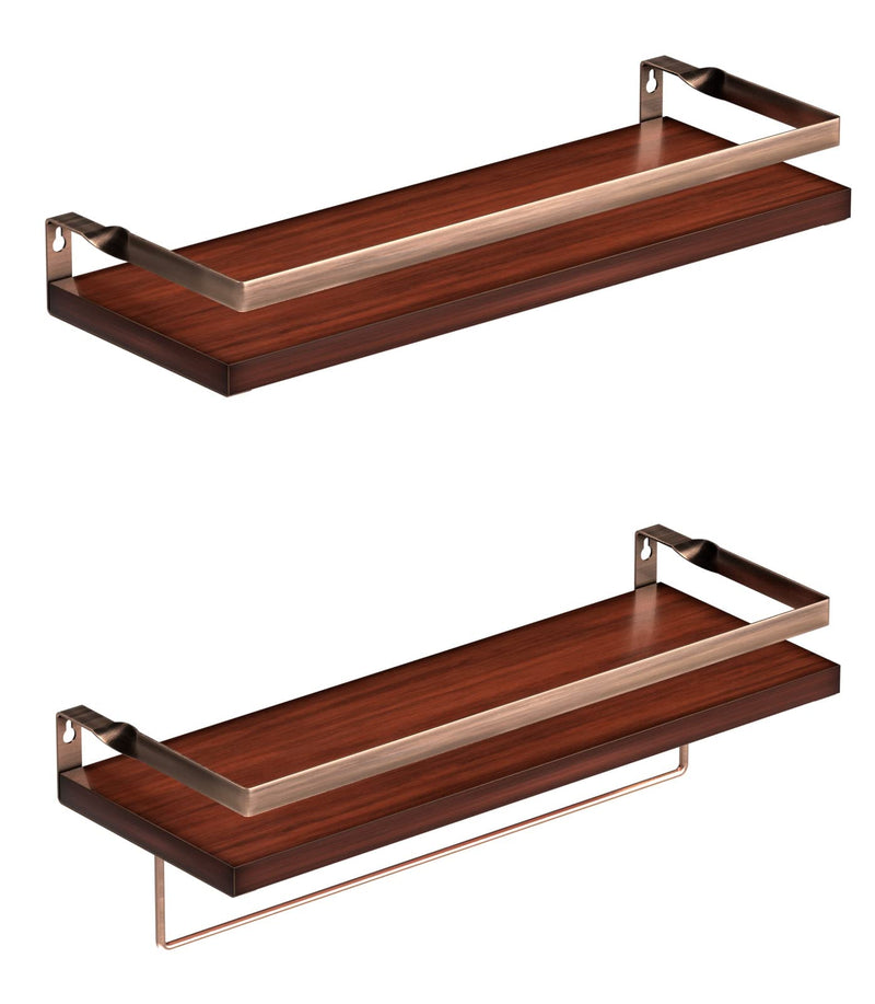 Wooden Material Floating Shelves 2 Pack Brown Floating Bathroom Shelves