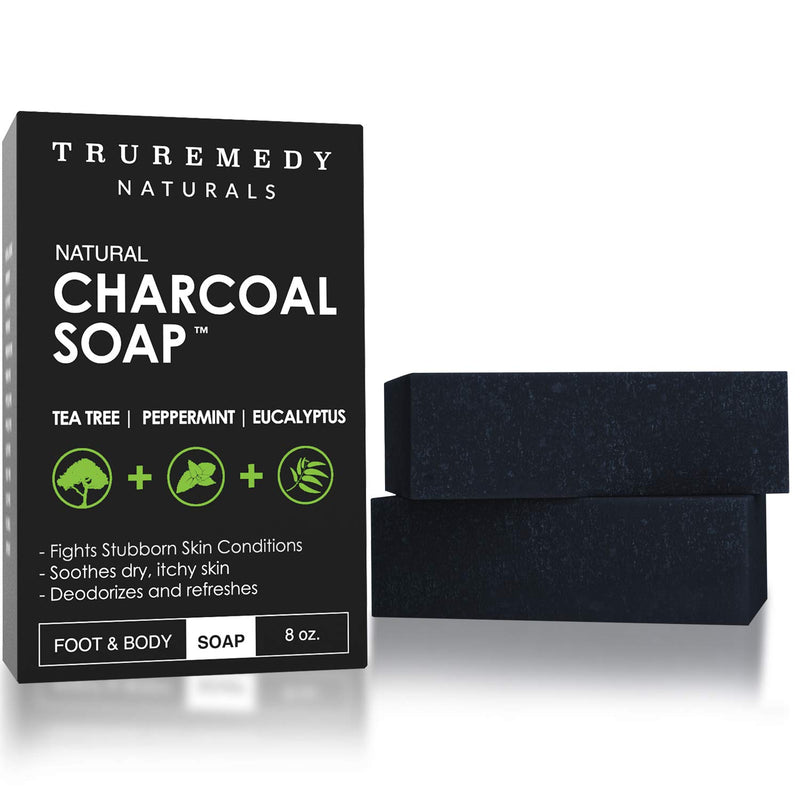 Natural Activated Charcoal Soap Bar (Pack of 2) - Hand, Foot and Body Soap - Tea Tree