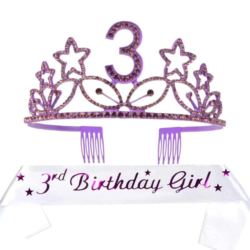 Girls 3rd Birthday Sash and Tiara - Fabulous Glitter Sash + Stars