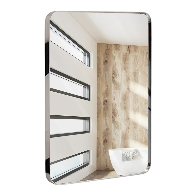 16x24 Inch Metal Mirror with Silver Frame for Bathroom Polished Rectangular