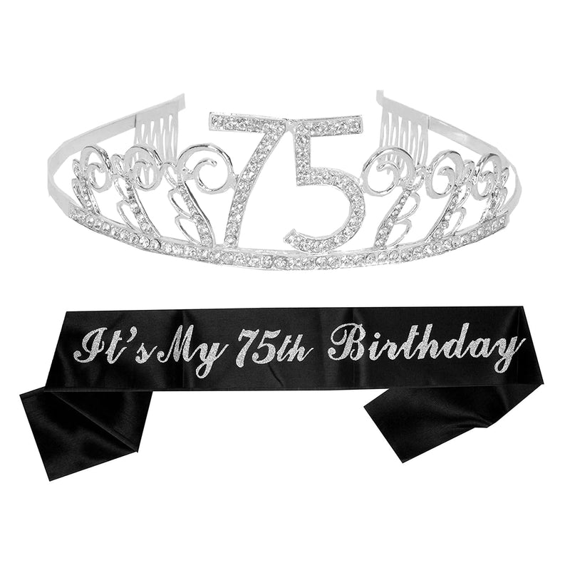 75th Birthday Sash and Tiara for Women - Fabulous Glitter Sash + Waves