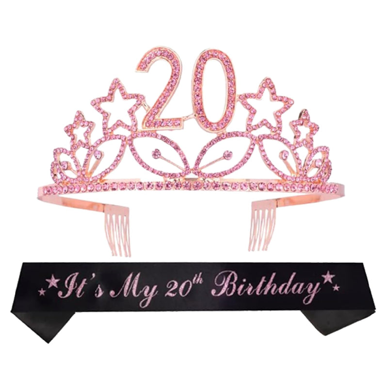 20th Birthday Sash and Tiara for Women - Fabulous Set: Glitter Sash + Stars