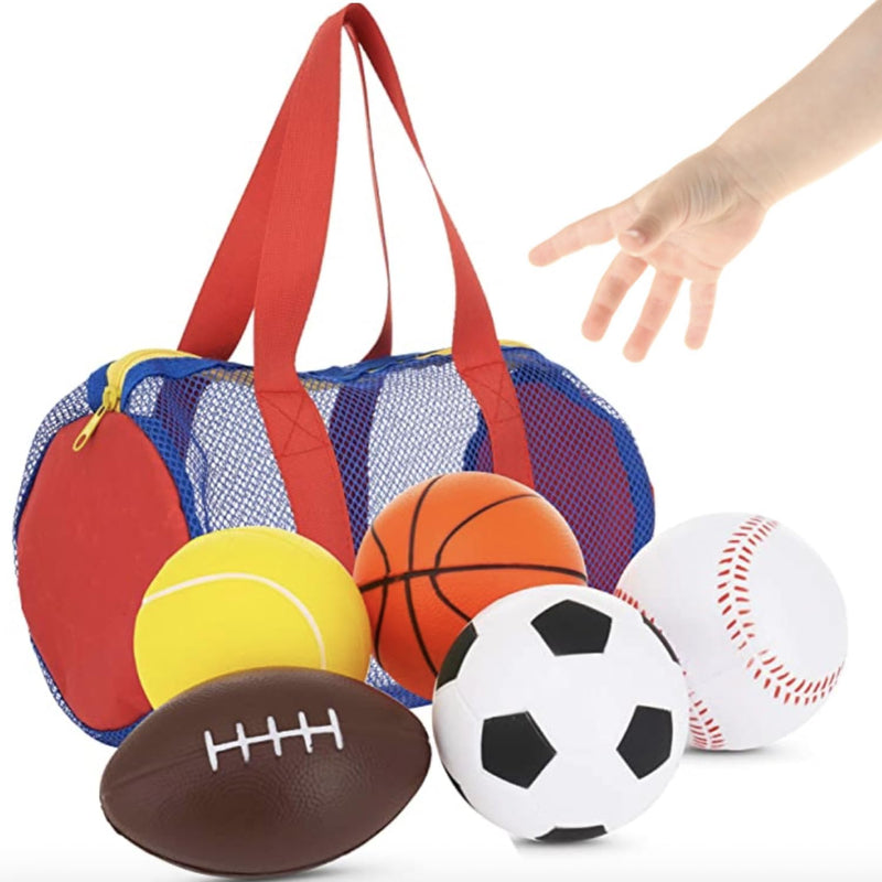 Foam Sports Toys with Bag Set of 5 Including Soccer Basketball Football