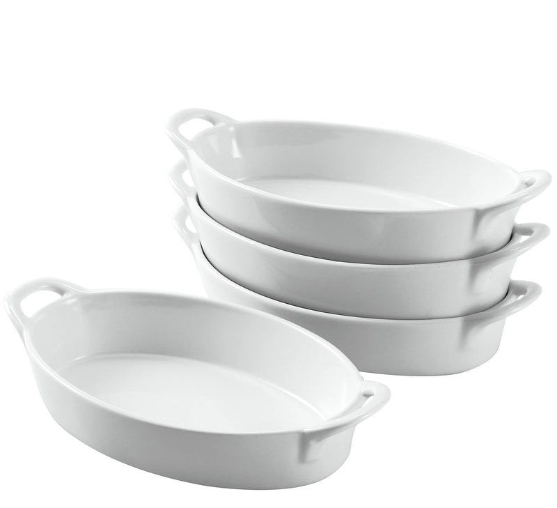 8" x 5" Oval Porcelain Ceramic Gratinating Baking Dish, Set of 4, Double Handle