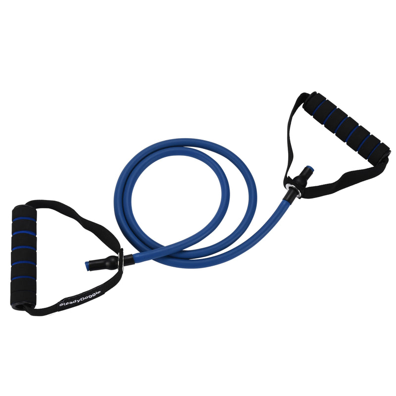 Blue 30 pound resistance exercise band with comfortable handles - single elastic