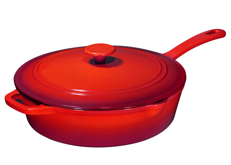 Enamel Cast Iron Frying Pan with Lid Oven Safe Skillet Grill Pan Set - 5 Qt