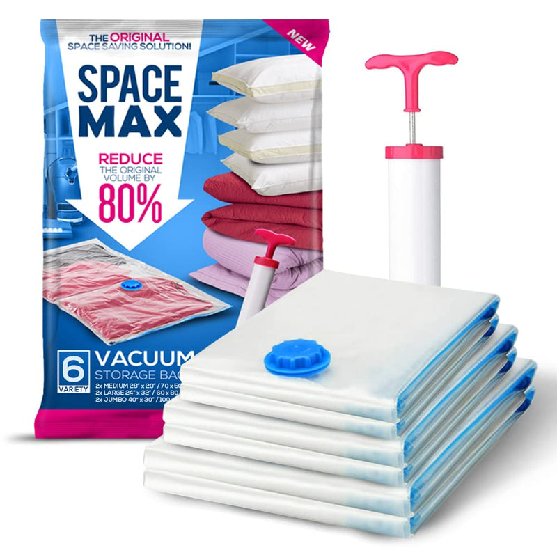 Variety 6 Pack Reusable Vacuum Storage Bags, Save 80% More Storage Space