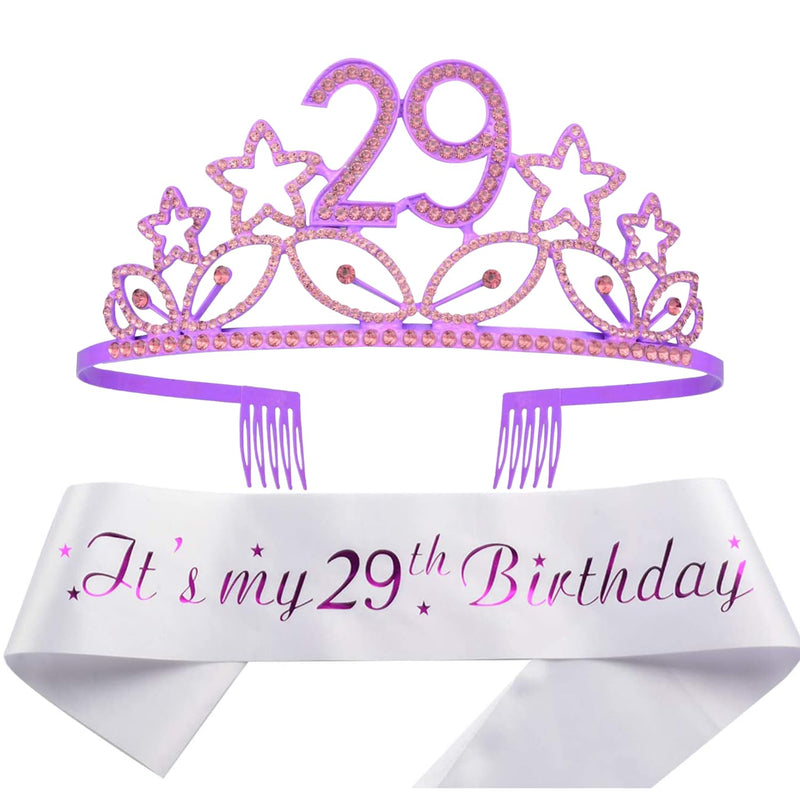 29th Birthday Sash and Tiara for Women - Fabulous Set: Glitter Sash + Stars