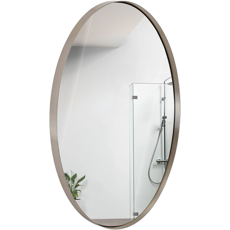 24" x 36" contemporary silver oval mirror with brushed metal frame