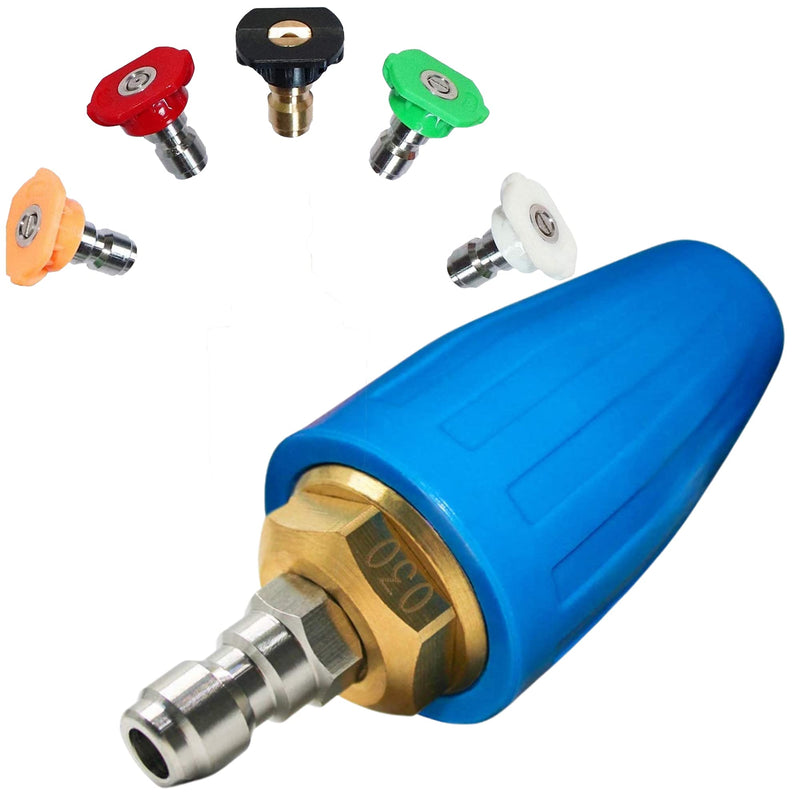 Direct rotating jet nozzle for pressure washers 1/4" quick connection 5,000 psi