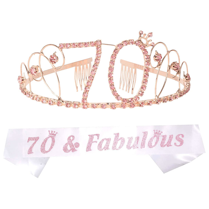 70th Birthday Sash and Tiara for Women - Fabulous Glitter Sash + Basic