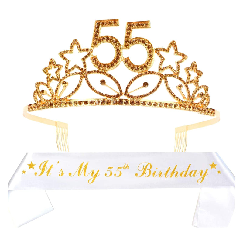 55th Birthday Sash and Tiara for Women - Fabulous Glitter Sash + Stars