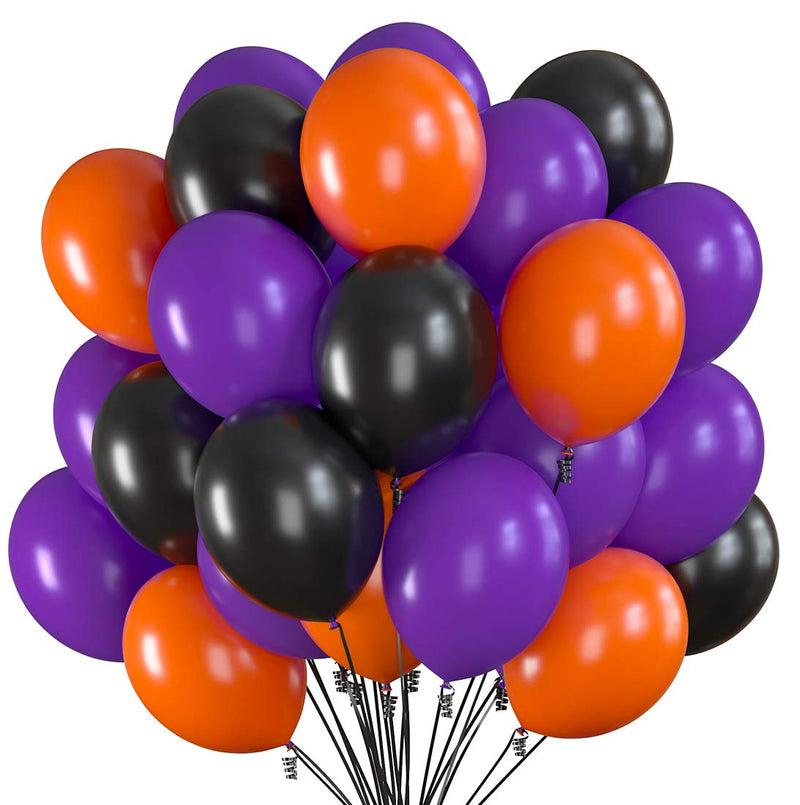 75 Halloween Party Balloons 12 Inch Black Orange Purple Balloons with Black