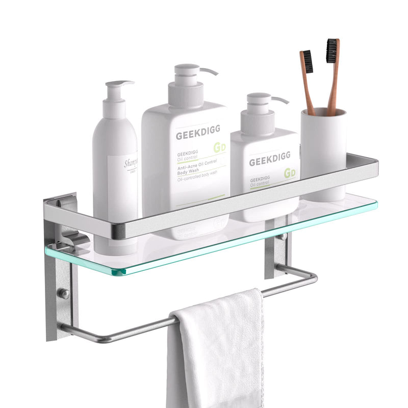 Glass Floating Bathroom Shelf with Towel Rack, Tempered Glass Glass Shelves