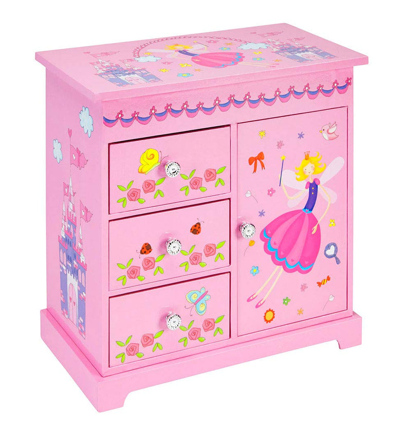 Music box with 3 pull-out drawers, fairytale castle design, waltz with the flowers