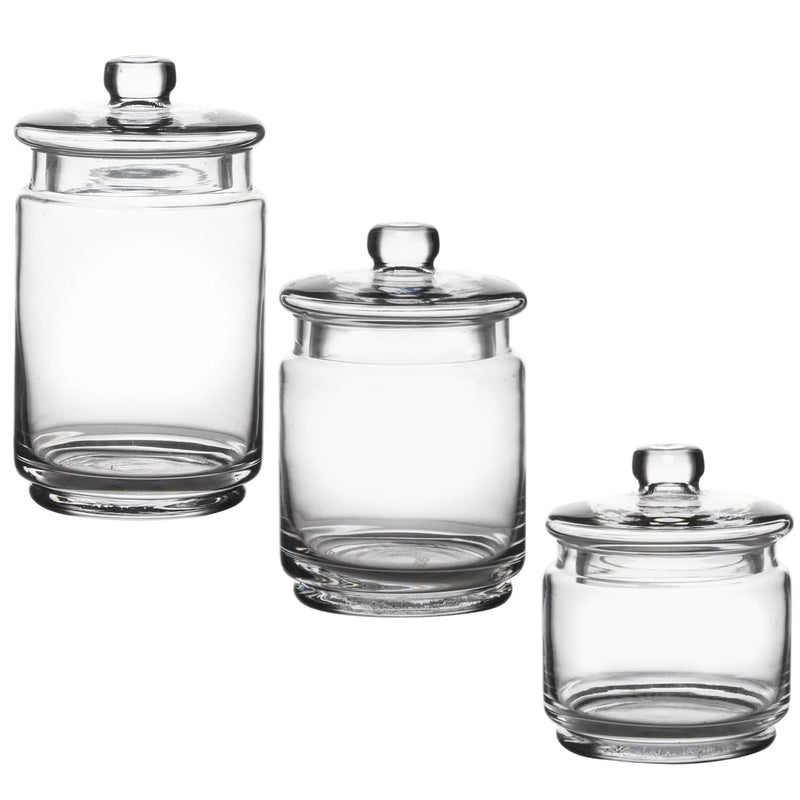 Glass Apothecary Jars with Lids - Set of 3 for Bathroom Storage, Qtip