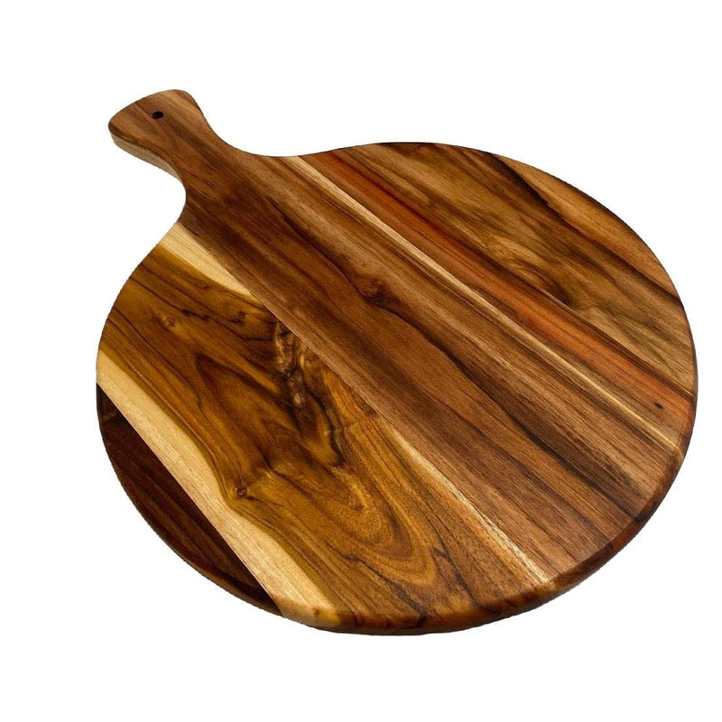 Round Teak Cutting and Serving Board – 134" Diameter with 4" Handle – Tall