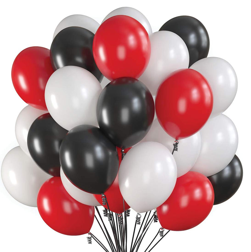 75 Party Balloons 30cm Black Red And White Balloons With Ribbon For Black Red