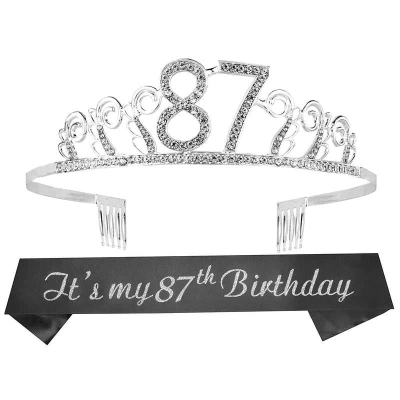 87th Birthday Sash and Tiara for Women - Fabulous Glitter Sash + Waves