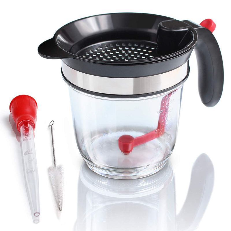 Grease separator jug ​​including basting syringe cleaning brush grease jug made of plastic